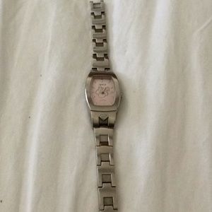 Roxy ladies watch. Silver with pink face.